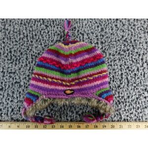Everest Designs Kids Multicolor Stripe Winter Hat Faux Fur Trim‎ Earflap